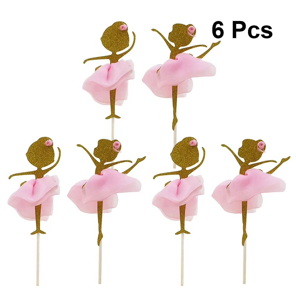 6pcs Ballerina Dancing Girl Cake Toppers Girl Design Cake Picks Cupcake Decoration for Wedding Bridal Shower Birthday Party