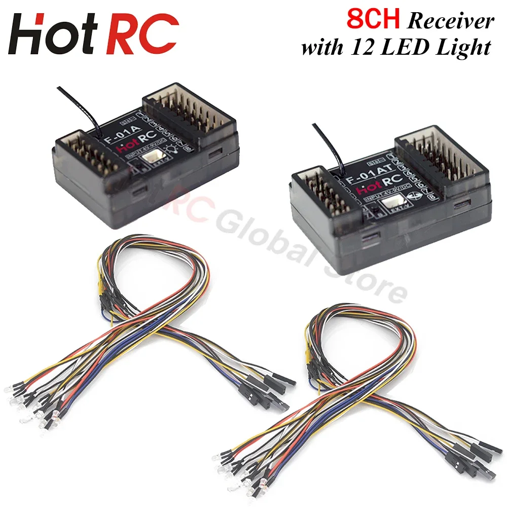 

HOTRC F-01A F-01AT 8CH 2.4Ghz Gyro Receiver 12LED Lamp Light Lamp Control Voltage Return PWM for RC Car Tank Boat Model Parts