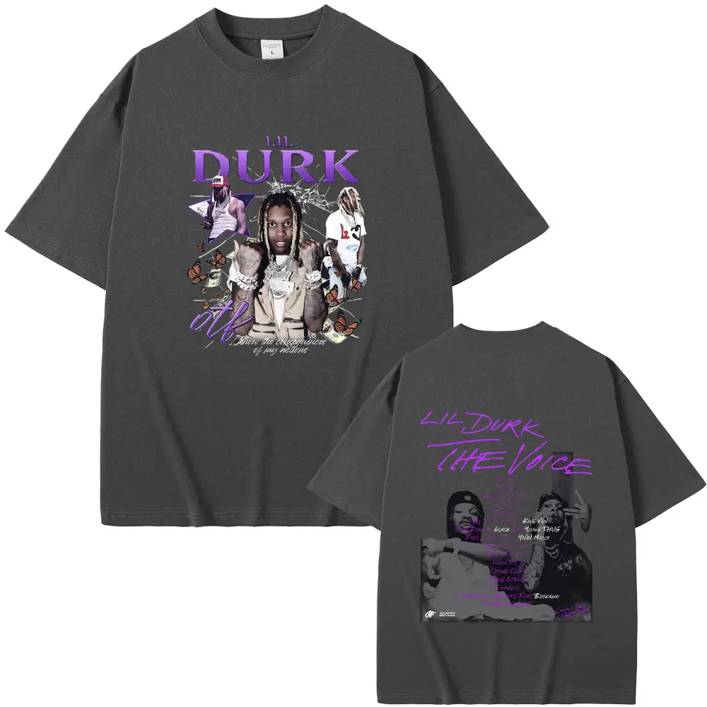 Camiseta de rapero Lil Durk para hombre y mujer, camisa Vintage de moda de Hip Hop, cuello redondo, de gran tamaño, 100% de algodón, informal, de