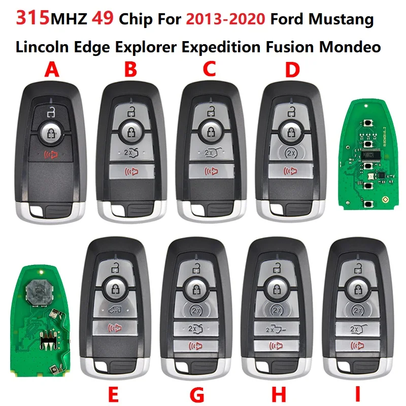 CN018125 315MHZ For 2013-2020 Ford Mustang Lincoln Edge Explorer Expedition Fusion Mondeo 5 Button Smart Key Keyless Go