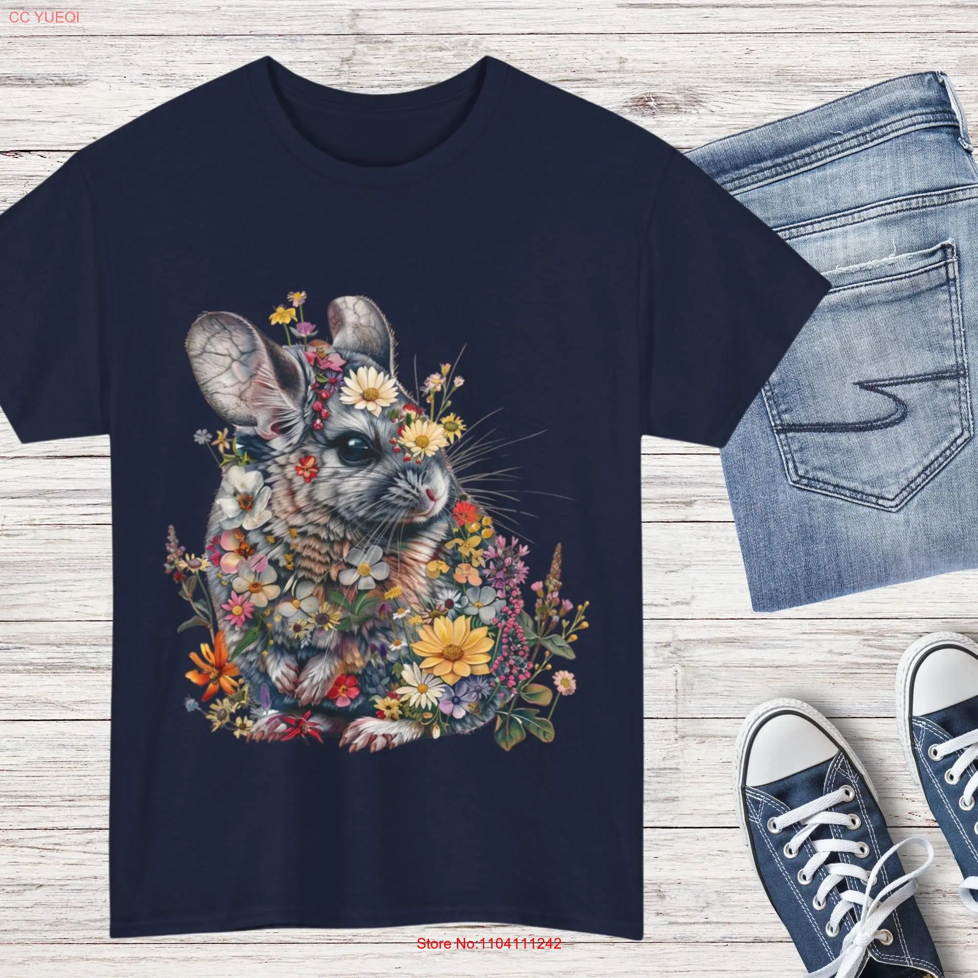 Animal t shirt Chinchilla floral boho gifts for lovers style long or short sleeves