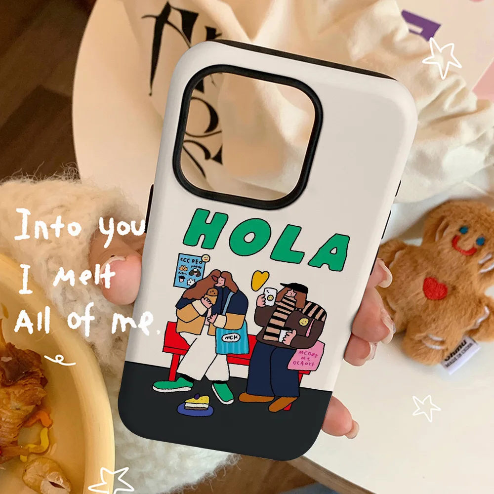 Ins HOLA Personality Girl Gathering Cartoon Phone Case for IPhone 16 15 14 13 Pro Max 12 11 Pro Plus Shockproof Ultra Thin Cover