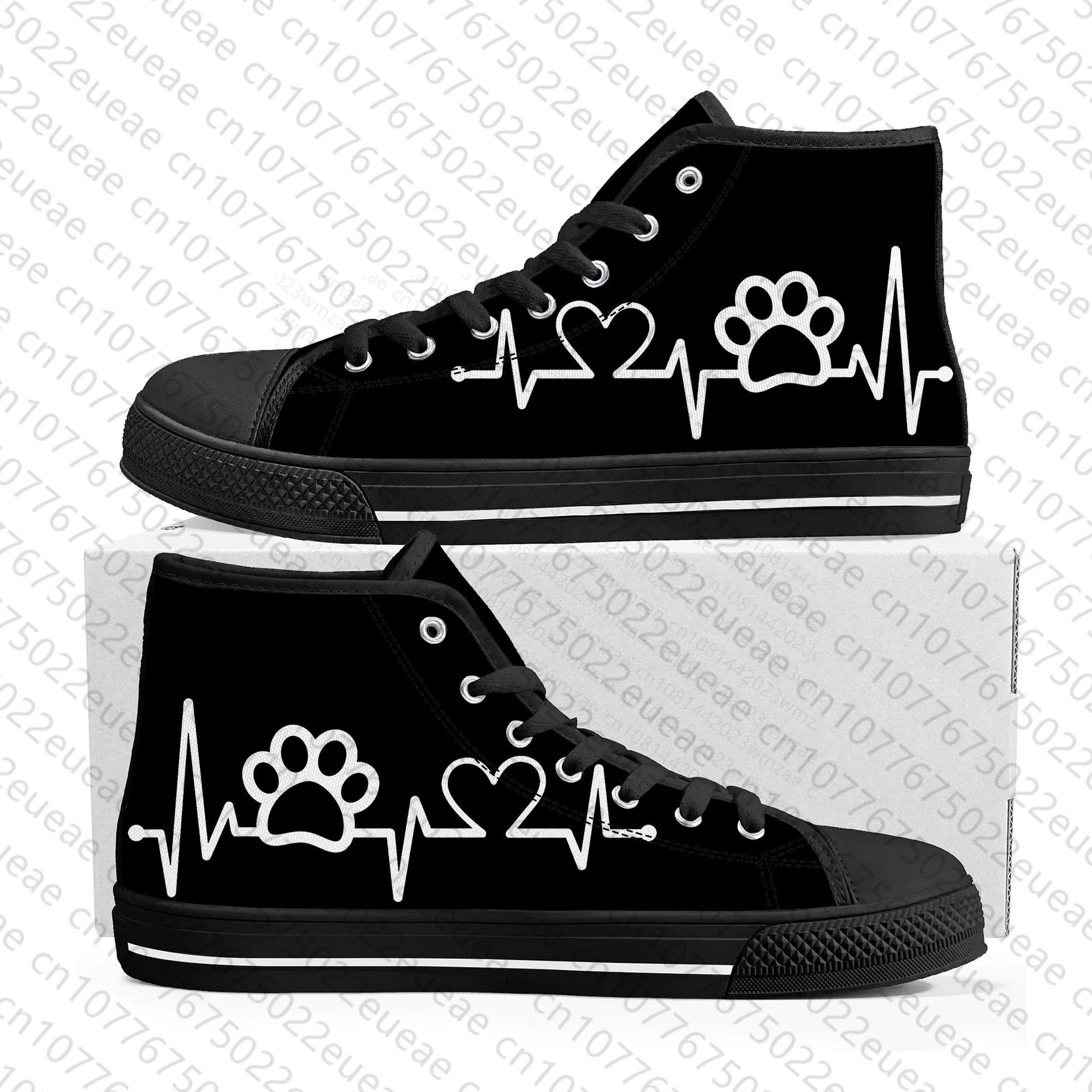 

Высокие кроссовки для мужчин и женщин, холщовые кеды с принтом лап животных, кошек и собак, подростков, повседневная обувь на заказ