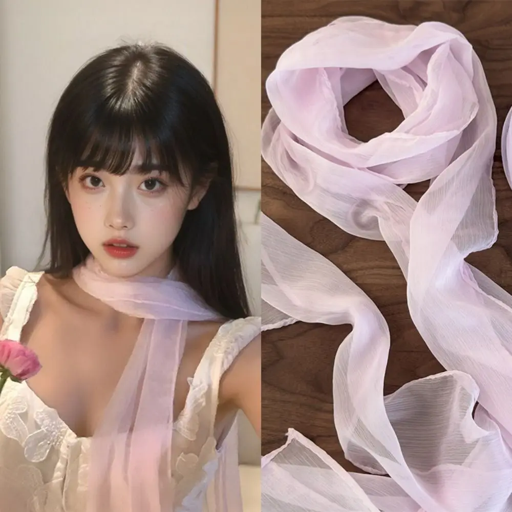 

Spring Summer Thin Long Silk Scarf Adjustable Soft Wrap Chiffon Silk Scarf Elegant Pink/purple Ribbon Neckerchief Beach