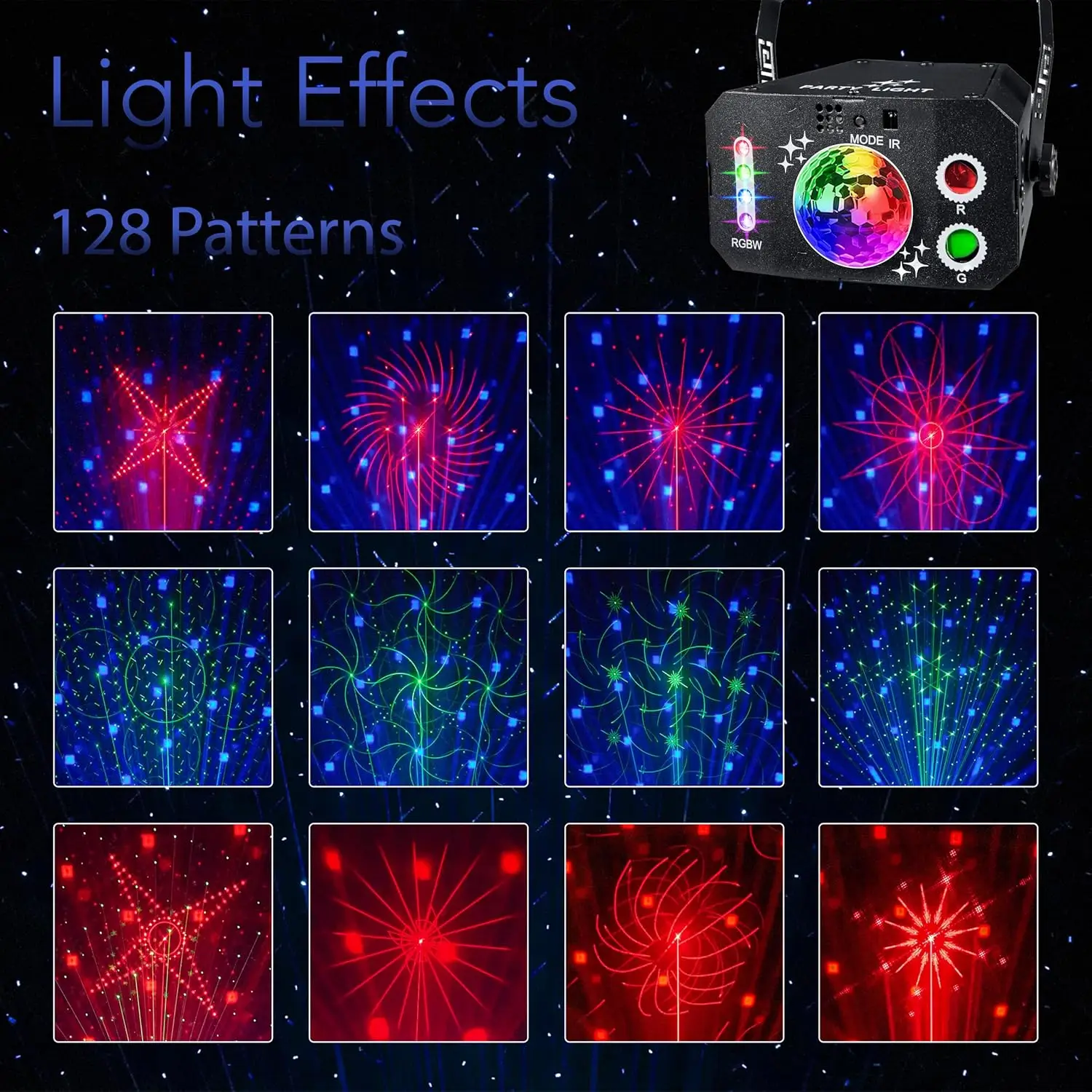 HCWE Laser DJ Light Strobe Sound Activated Remote Control Dancing Stage Light Disco KTV Halloween LED Party Light