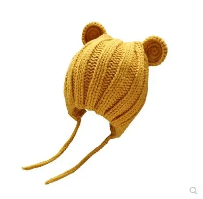 Baby Hat Autumn Winter Cute Baby Girls Baby Boys Hats Cartoon Bear Ear Protection Warm Knitted Beanies 0-3years