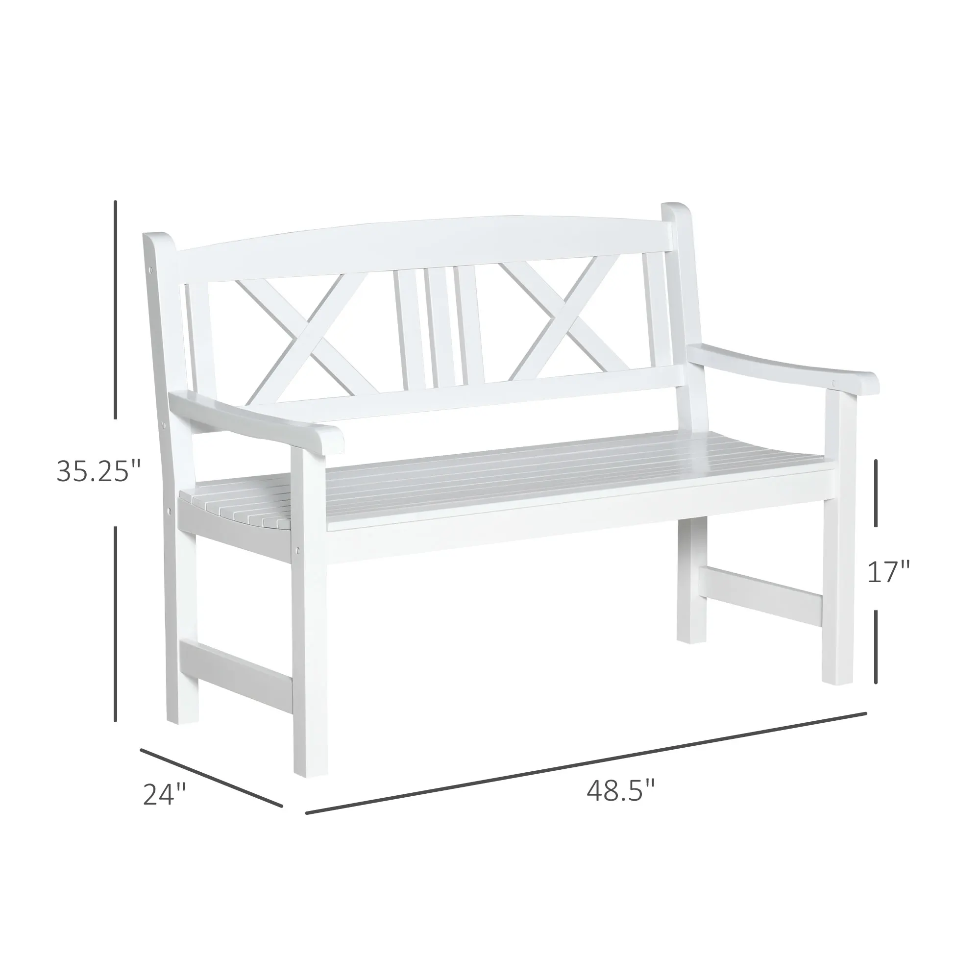 4' Outdoor Retro Wooden 2-Seater Patio Bench, Backyard, Deck, Lawn, White