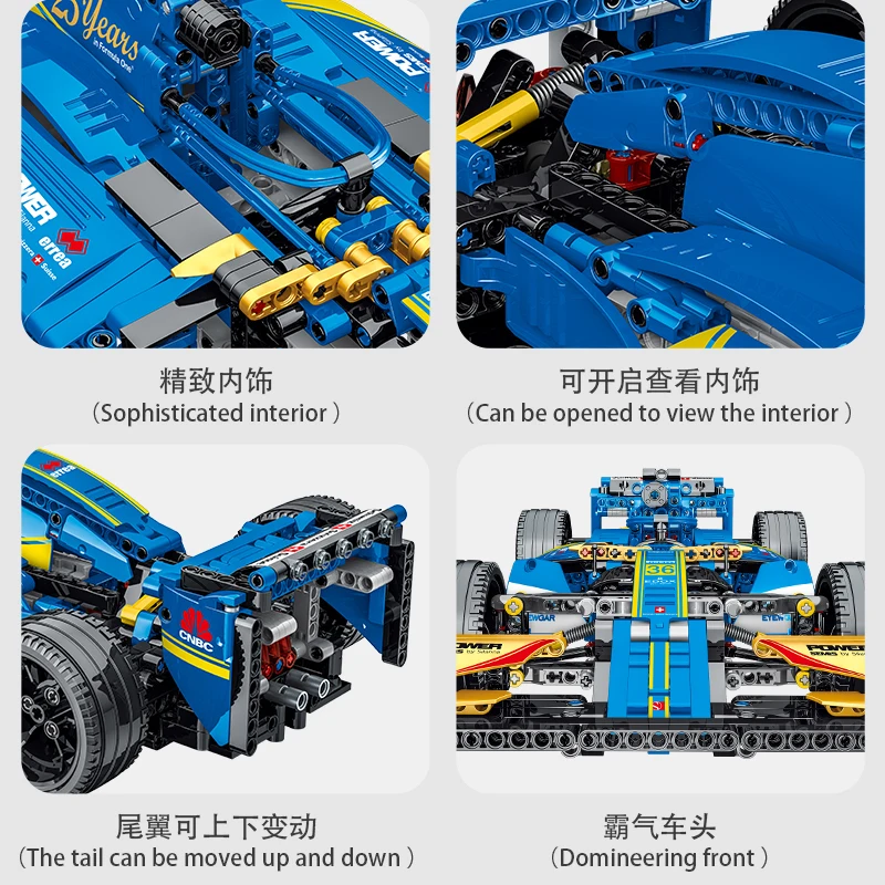 1135PCS Technical model building blocks formular racing car 1:10 blue racer blocks model 6-7-8-9-10-11-12-13-14 -15 boys gift