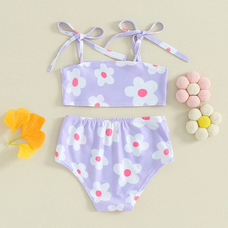 Toddler Baby Girl Swimsuits Litter Girl Summer Floral Print Camisole and Elastic Shorts Set Bikini Bathing Suits