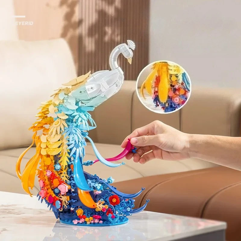 

Animals Peacocks Flowers Feather Building Blocks Set With Light Unique Artistic Furnishings Swan Decor Valentine's Day Gifts