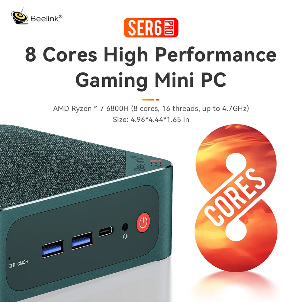 Beelink SER6 Windows 11 Pro мини ПК AMD Ryzen 5 6600H 6 Core DDR5 16 Гб SSD 500 Гб NVME Wifi6 PCIE 4,0 Настольный игровой компьютер