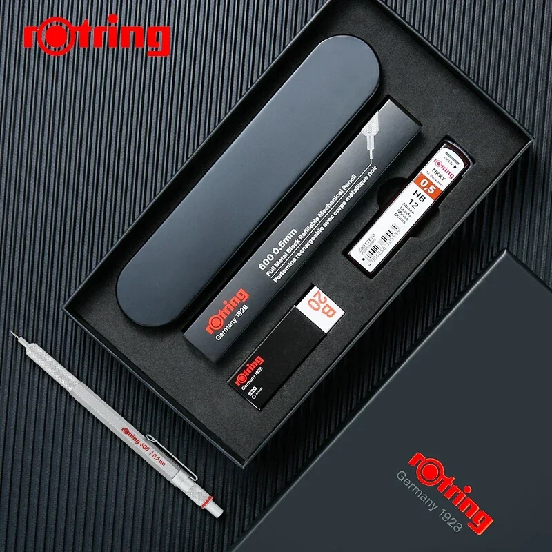 Rotring 600 Mechanical Pencils 0.5mm 0.7mm Professional Drawing Sketching Pens Metallic Body Hexagon Holder Art School Supplies