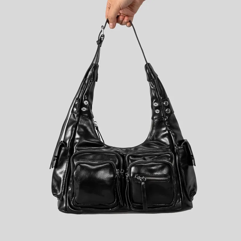 

Vintage Large-capacity Multi-pocket Women's Single Shoulder Bag Y2K Hot Girl Motorcycle Style Half Moon Underarm Bag Sacs À Main