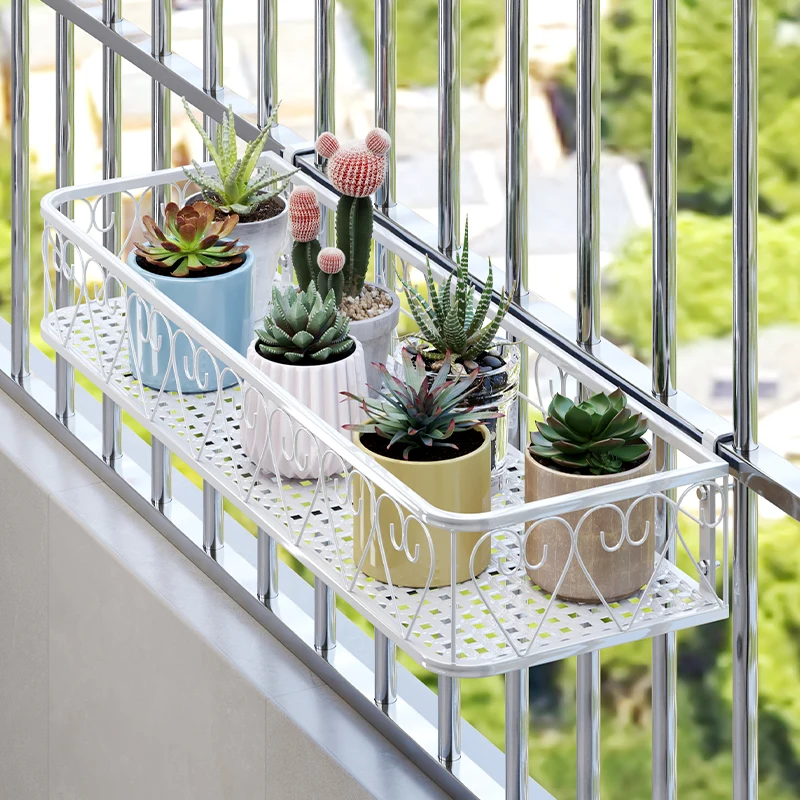 Balcony Flower Stand Wrought Iron Railing Multi-layer Hanging Flowers Pot Rack Wall Green Radish Succulent Plant Shelves