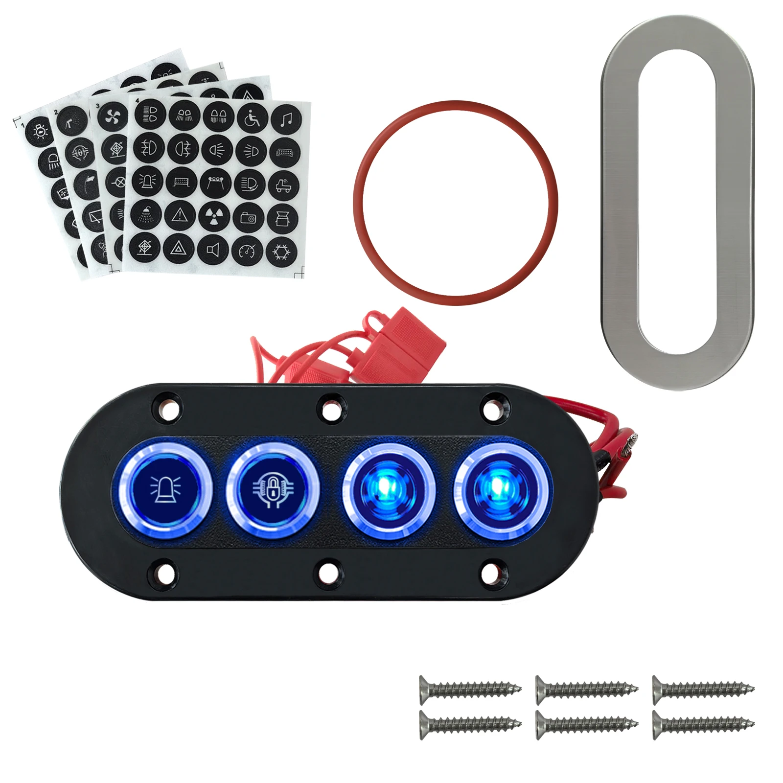 4 عصابة الفولاذ المقاوم للصدأ دفع مفاتيح لوحة الأزرق LED 12 فولت تيار مستمر ON OFF مفتاح بـزر دفع فيوز حامل ل مركبة بحرية سيارة RV شاحنة فان #1