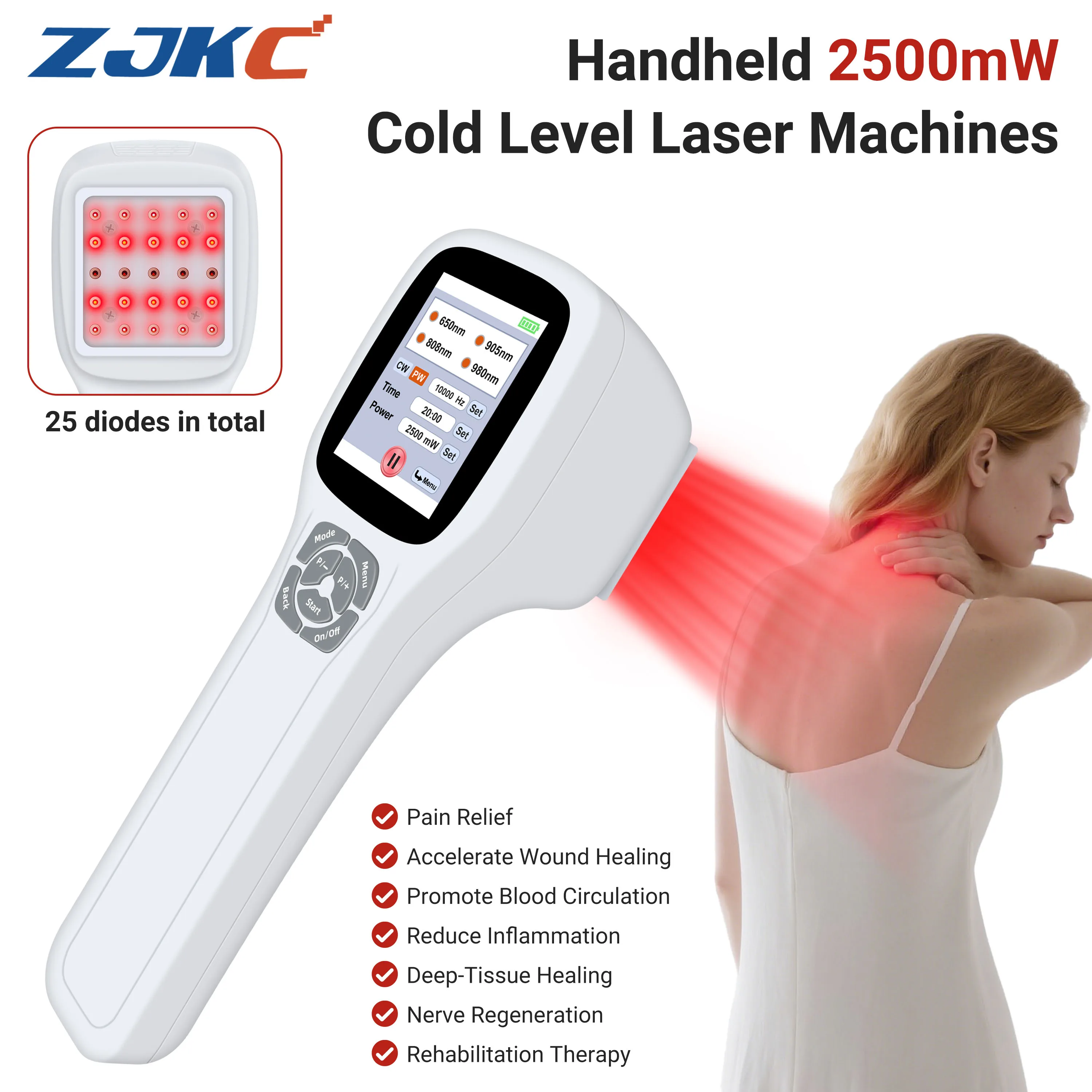 ZJKC Medic 650 nm 808 nm 905 nm 980 nm Rotes und Infrarotlicht Physiotherapie-Laser Kaltlasertherapie Schmerzlinderung Entzündungsschutz