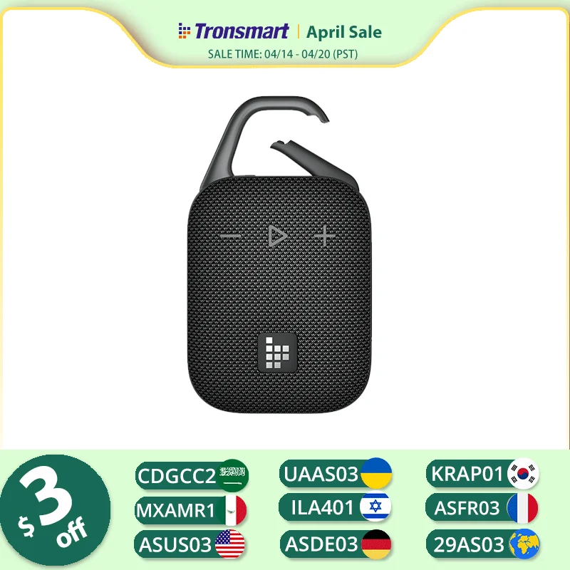 רמקול אלחוטי נייד Tronsmart Mirtune H1 עם וו תלייה, עמיד למים, סוללה ל-20 שעות