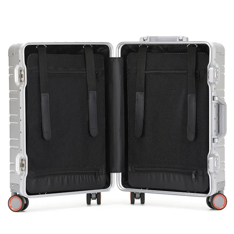 100% Aluminum Magnesium Alloy Suitcase Spinner Wheels Rolling Luggage Boarding Cabin Suitcases Women Men Metal Trolley Case