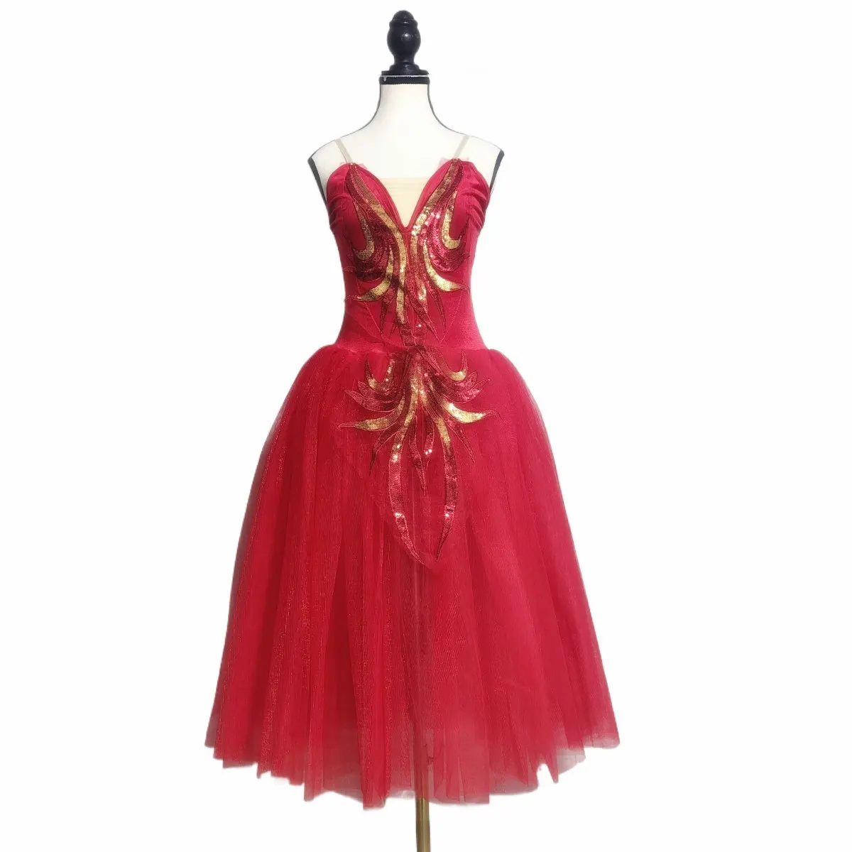 Rode Lange Romantische Ballet Tutu Stager Prestaties Ballet Kostuums Dans Tutu