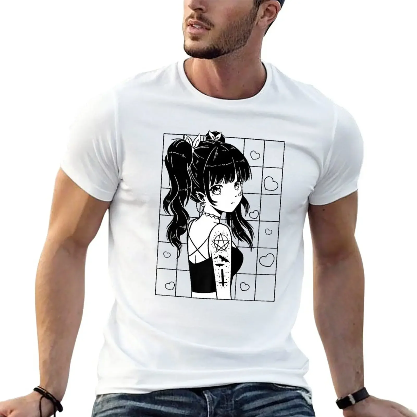 Nova garota de anime, jovem mulher, triste. Camiseta Premium para Meninos, Camisetas Oversized, Camisetas Masculinas