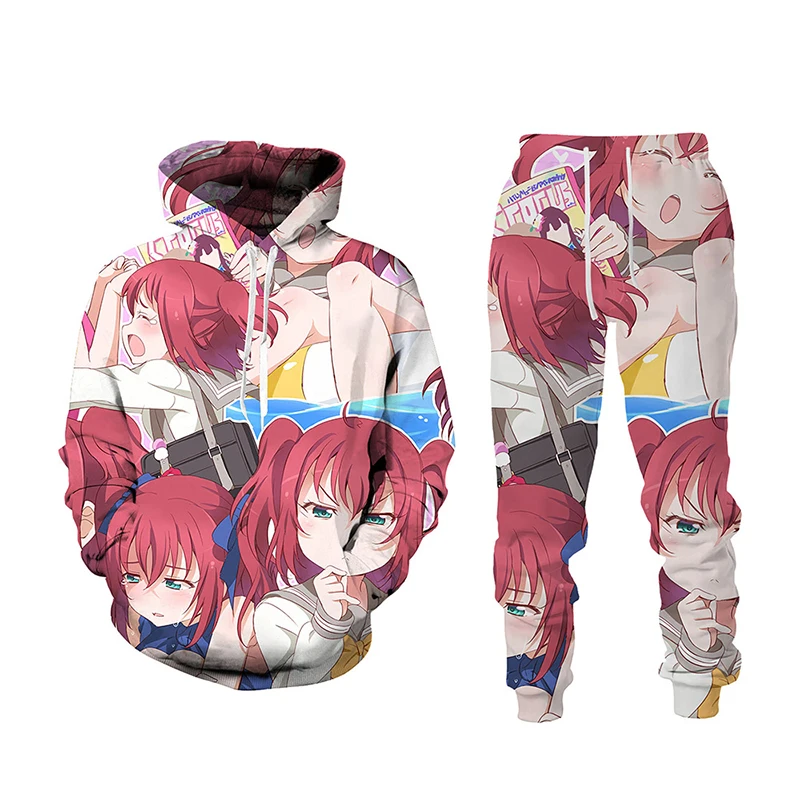 Anime Hoodies Men Women Autumn Winter Pullovers Hip Hop Hooded Oversized Sweatshirts 3D Hoodies + Long Pants 2 piece Set