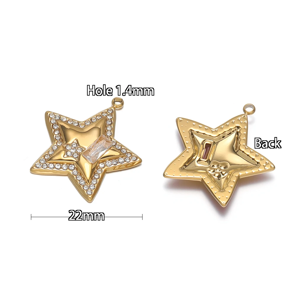 4 Stück Edelstahl-Zirkonia-Sternanhänger für DIY-Schmuckherstellung für Frauen, Exquisite Halsketten-Anhänger, Armband- und Ohrringherstellung – Detail 3