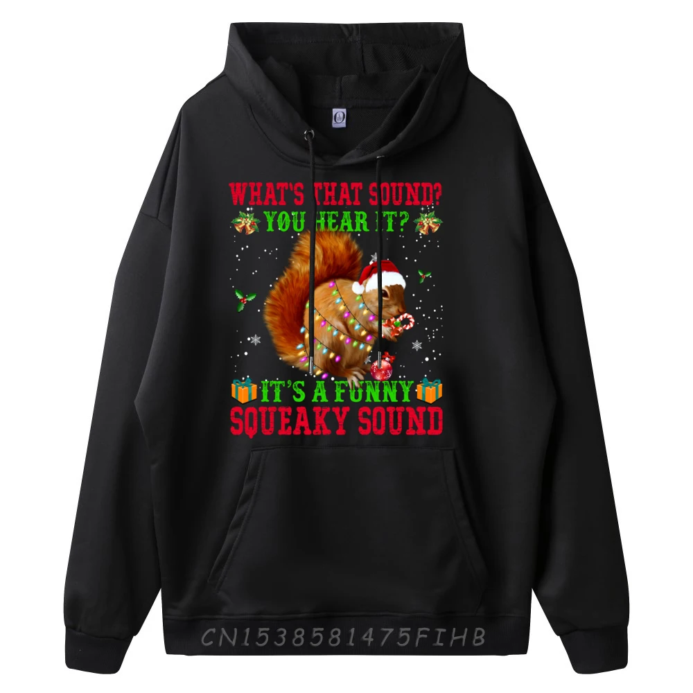 It is A Funny Squeaky Sound Sweater Christmas Squirrel Black Graphic Tees Men's Oversize Long Sleeve New Years Eve