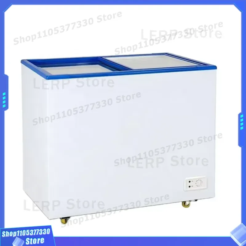 310L Commercial Chest Freezer Deep Freeze Unit with Sliding Glass Door for Ice Cream Display Storage Large Capacity