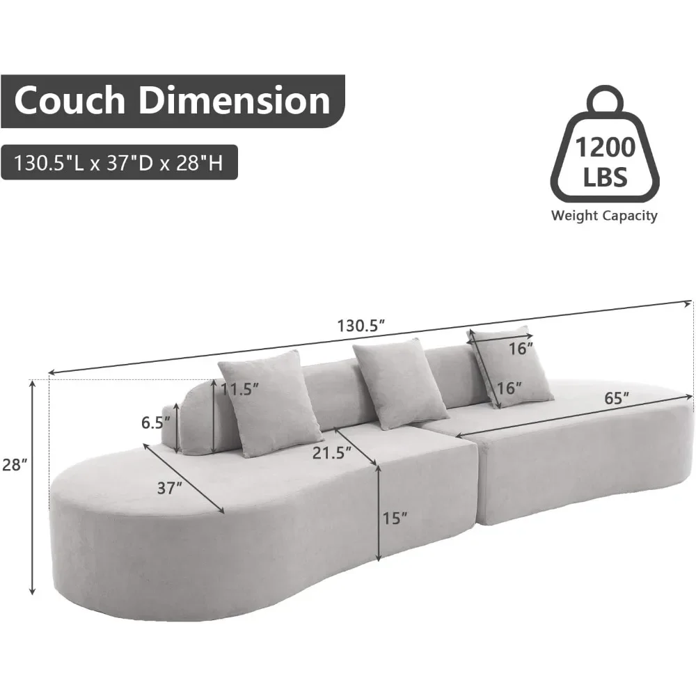 130.5” Modern Curved Sofa, Sectional Curved Sofa Modern Sectional Curved Sofa, 4-Seater Oversized Terrycloth Fabric Sofa