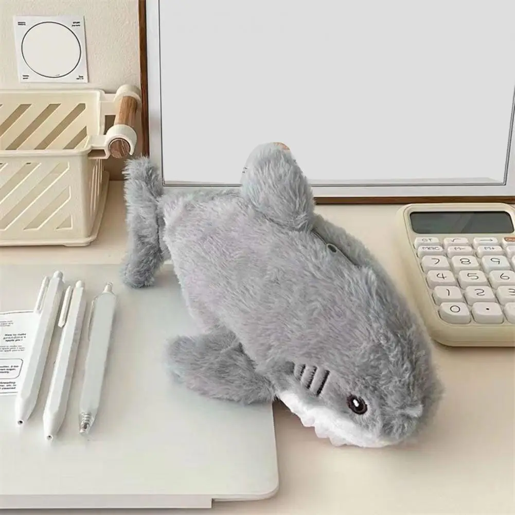 27cm Shark Shape Pencil Case Zipper Closure Large Capacity Stationery Storage Bag Thickened Velvet Writing Essentials Organizer