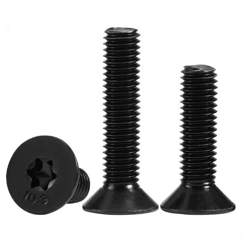 10/50 PCS M2, M2.5, M3, M4 black grade 10.9 carbon steel GB2673 countersunk internal plum blossom screws
