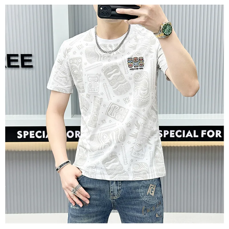 

Summer New Men Cotton Embroidered Graphic T Shirts Y2K Mens Fashion Vintage Print O Collared White Short Sleeve T Shirt Camiseta