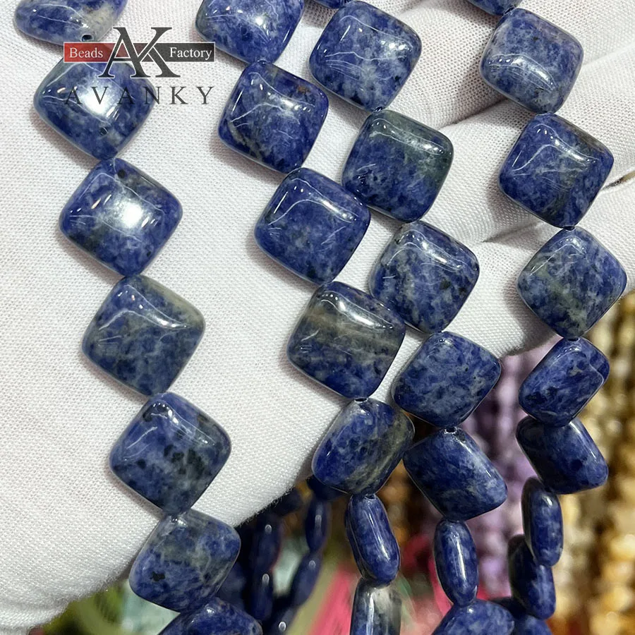 Natural Crystal Sodalite Stone Oblique Square Shape Loose Beads Jewelry Making DIY Necklace Bracelet Accessory 15''15mm