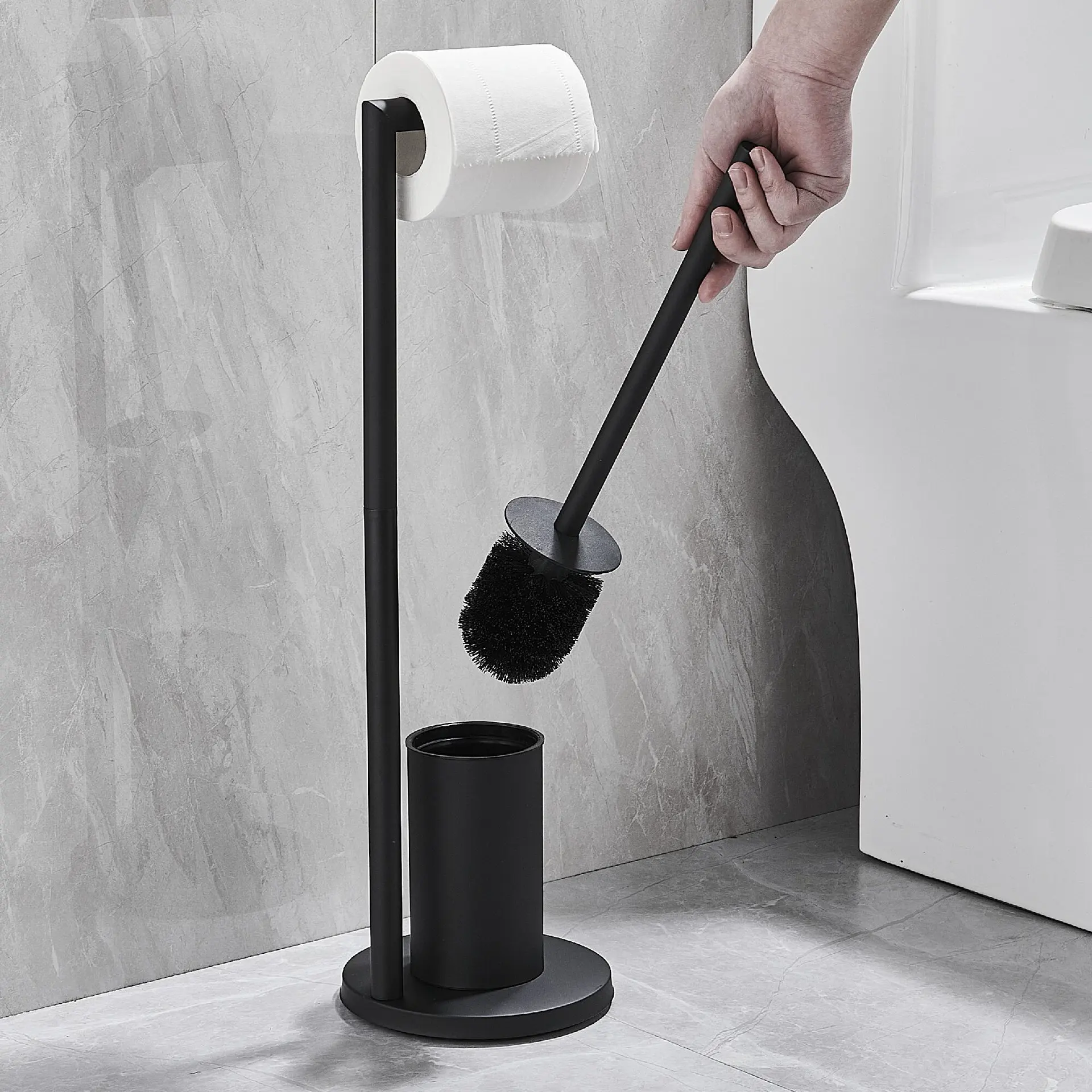 

Напольный держатель для туалетной щетки с держателем для туалетной бумаги Стоячий держатель для бумажных полотенец из нержавеющей стали 304, туалетная щетка Brosse Toilette