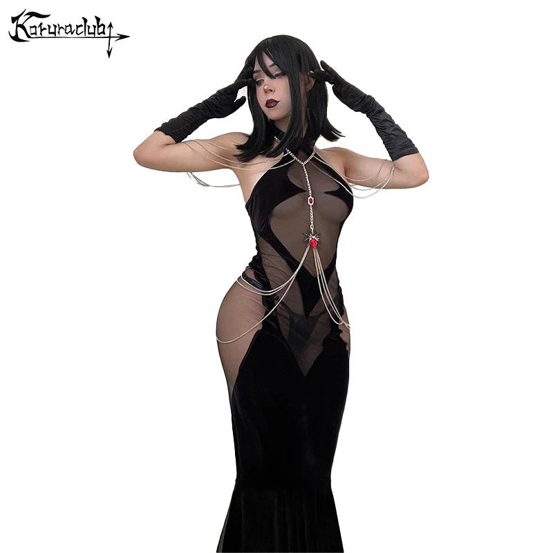 KORURACLUB WOMEN COSPLAY SPIDER-HEARTED WITCH LINGERIE CLUB PARTY EVIL QUEEN HOT SEXY DRESS（5-PIECE SET）