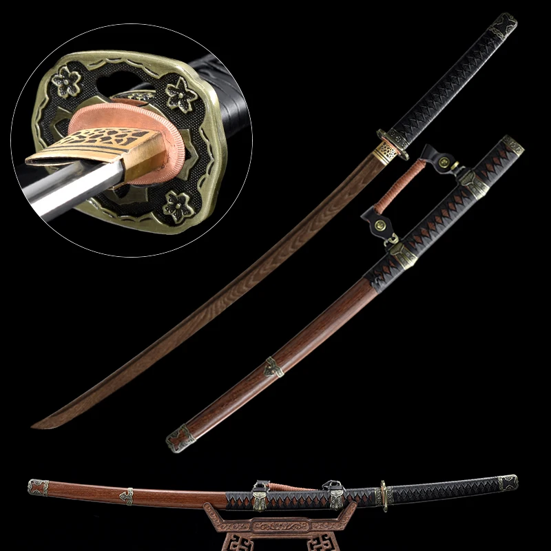 Handmade Traditional Chinese Sword Rosewood Shirasaya Full Tang Ready For Training Wooden Katanas Saber Swords