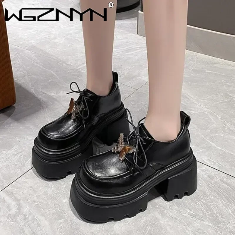 جديد أزياء العلامة التجارية منصة حذاء المرأة ريال بولي Leather الجلود 2025 الخريف عالية الكعب كعب سميك الدانتيل متابعة حذا فردي للسيدات أحذية رياضية #3