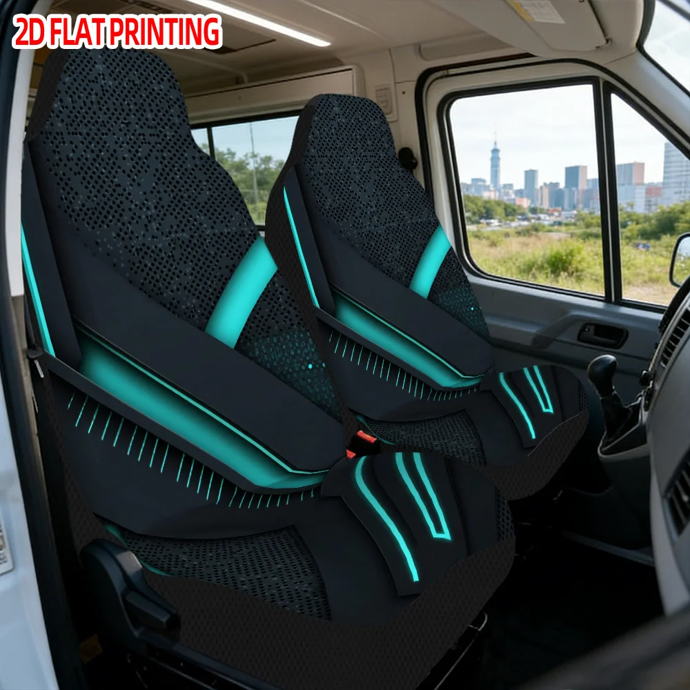 Futuristic Neon Geometric Design Print Universal Fit Car Seat Cover Set 2pcs, Durable Front Seat Protectors For Sedans Suvs And