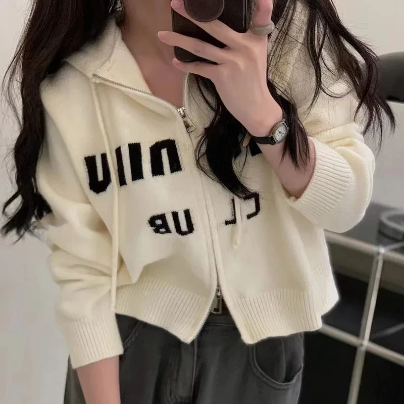 Spring Autumn Korean Small Fragrant Wind Hooded Knit Cardigan Y2k Fashion Casual Sweater Coat Short Outside Tops Women Wear Tide