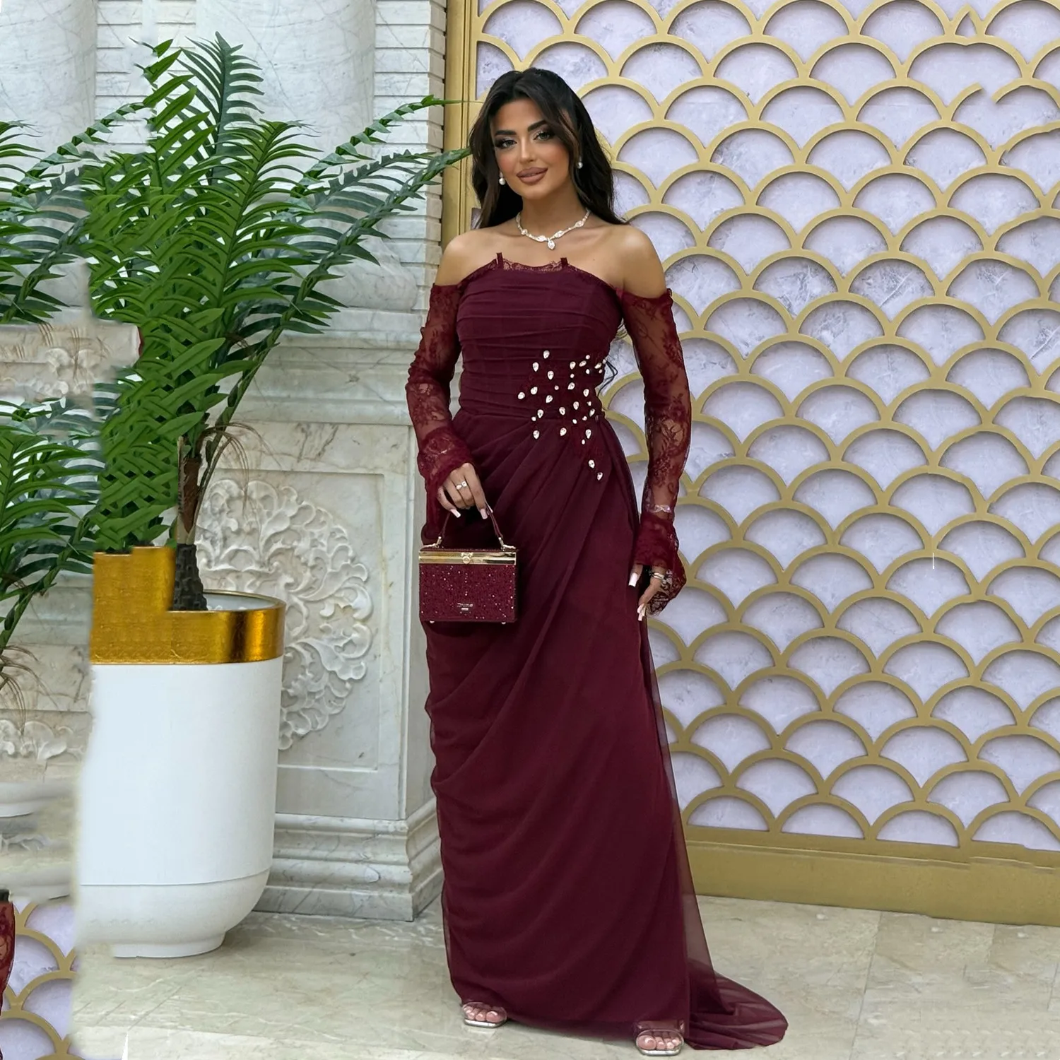 Aileen Платье Вечернее Elegant Women's Dresses for Wedding Party Paste the Diamond Customized Women's Evening Dress فساتين سهرة