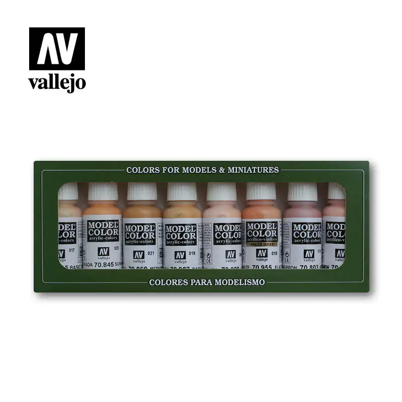 Conjunto de Tintas Faciais Vallejo, Amigo do Meio Ambiente, Modelo de Pigmento à Base de Água, Embalagem Creme Simples, AV, 70124, Espanhol