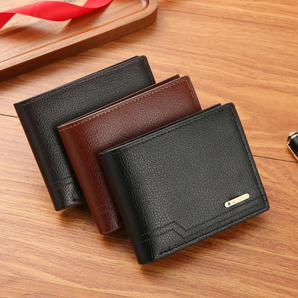 

PU Leather Men's Short Wallet Large Capacity Ventilate Male Leather Purse Waterproof Multi-position ID Card Holder Daily Use