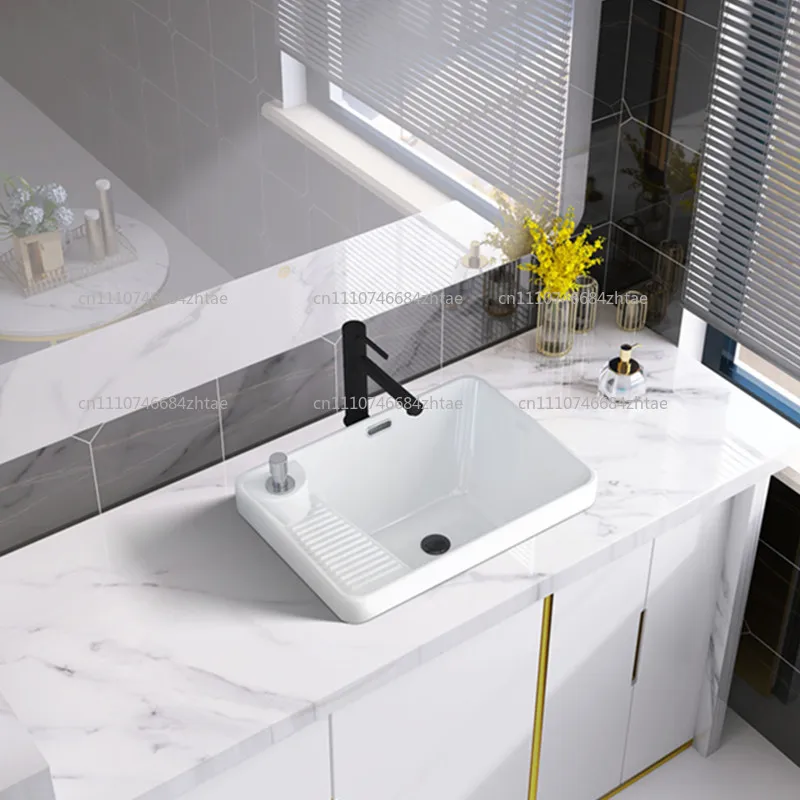 Suitable for Balcony outdoor ceramic with washboard laundry basin semi-embedded Taichung basin household