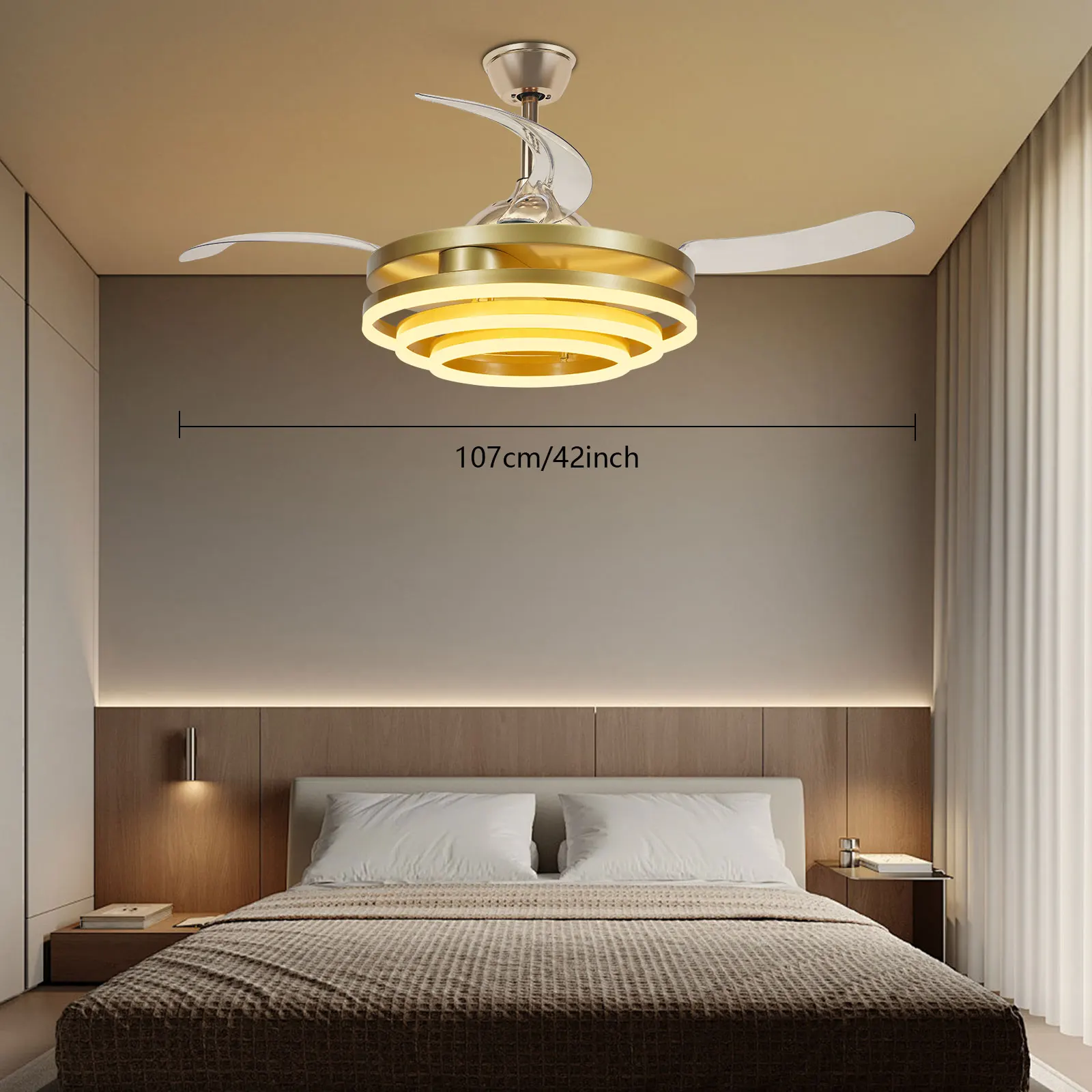 Ceiling Fan Light with Remote Control Modern Retractable Chandelier Ceiling Fan Light 6 Levels of Wind Speed for Home Office