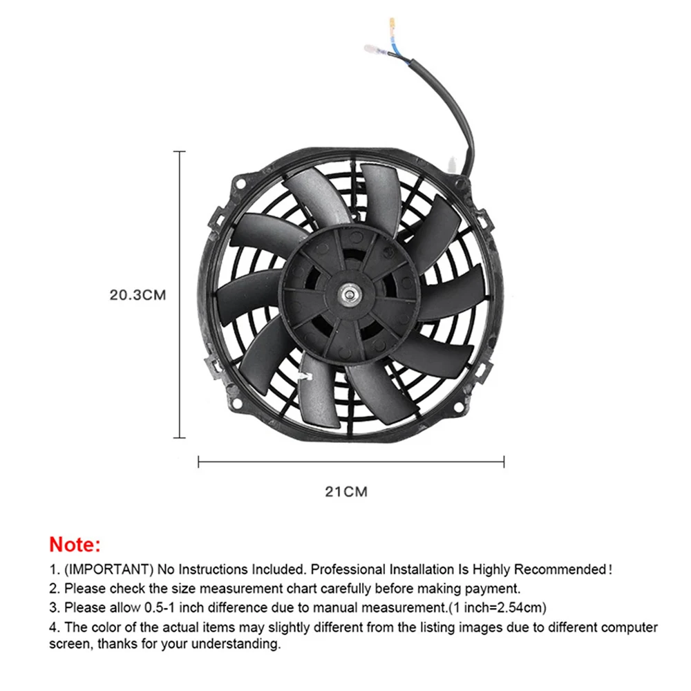 7 Inch Universal 12V 80W Slim Reversible Black Blade Electric Cooling Radiator Auto Fan Mounting Kit