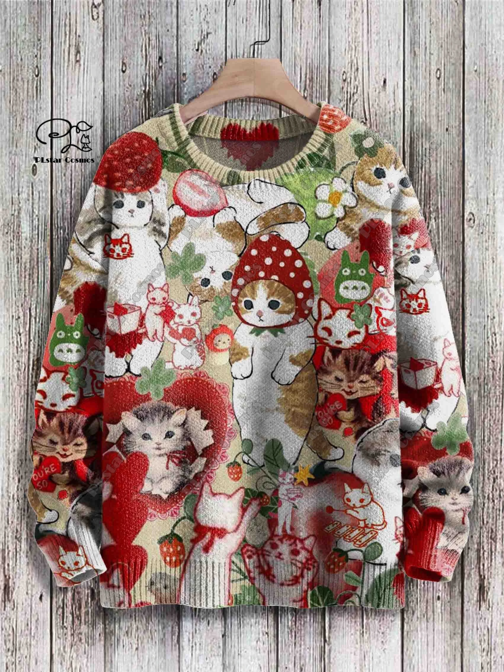 3D Printed Animal Custom Collection Cute Cats Dogs Hedgehog Pattern Ugly Sweater Street Casual Winter Sweatshirt