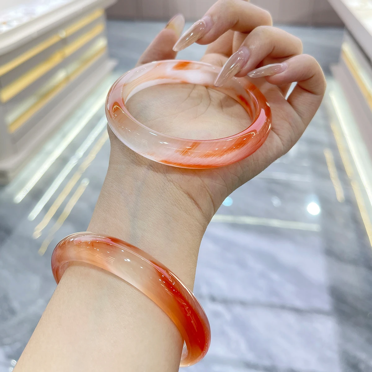Carved Peach Blossom Flower Cat's Eye Stone Bangle Bracelet Pink Floral Jewelry for Women Girls Heart Chakra Elegance Gift