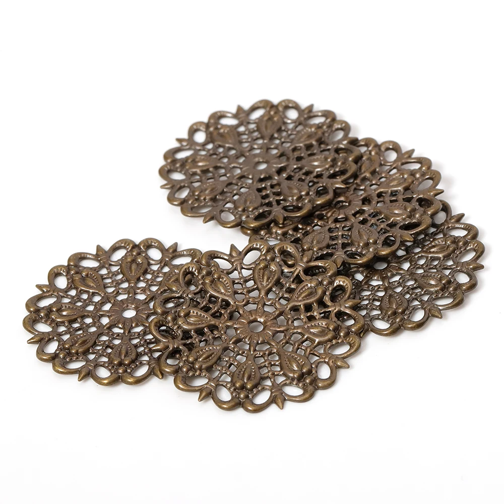 20pcs/lot 25mm Flowers Filigree Wraps Hollow Out Peacock Feather Connectors Charms For DIY Jewelry Making Findings Components