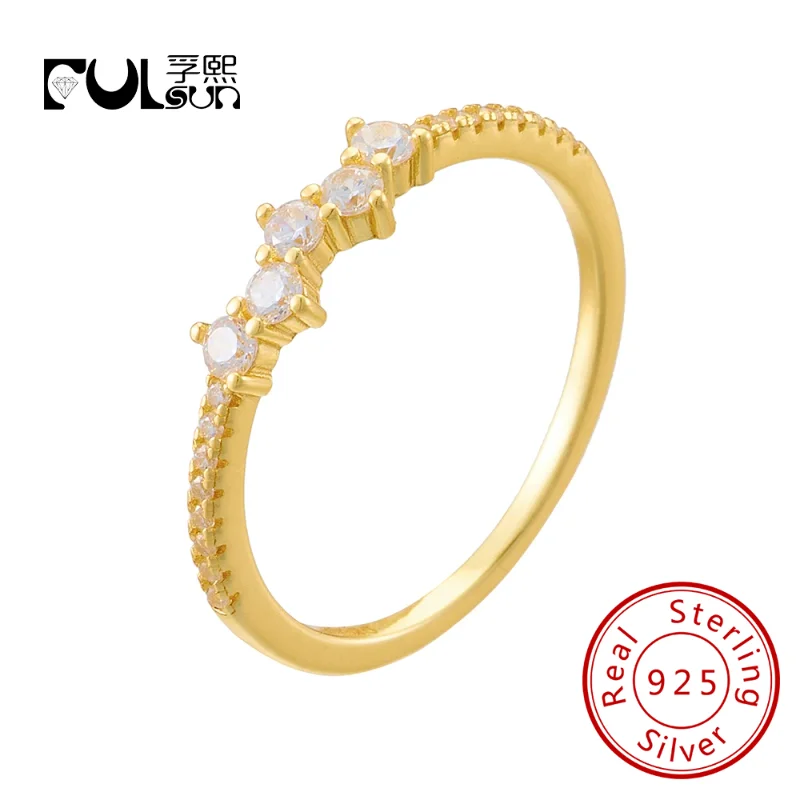 

FULSUN original design simple zirconia star ring 925 sterling silver 14k gold plated trend ring for women party