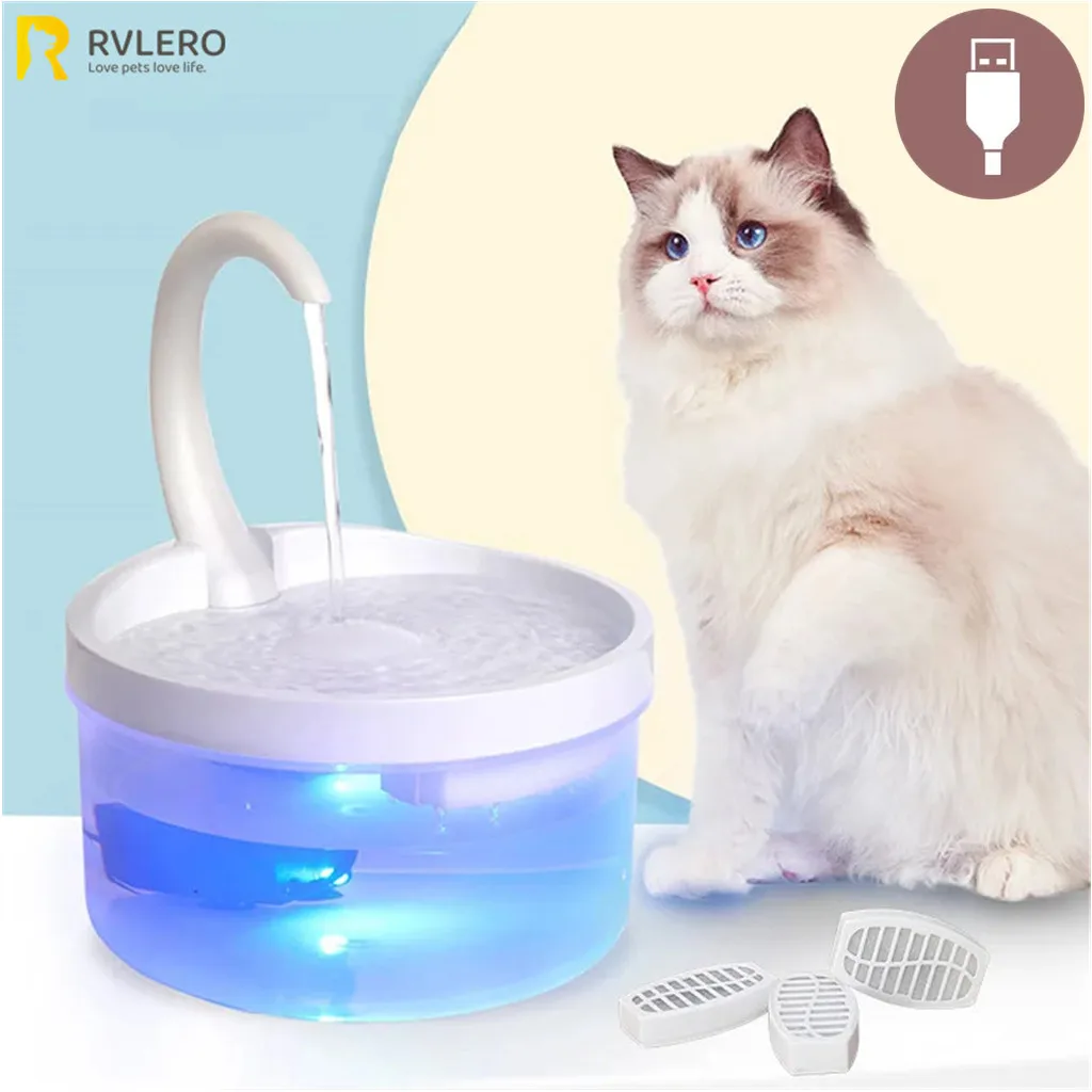 2L Automatic Cat Water Fountain Led Light USB Powered Cat Water Dispenser Dog Water Drinker Swan Neck Shaped Pet Dispenser